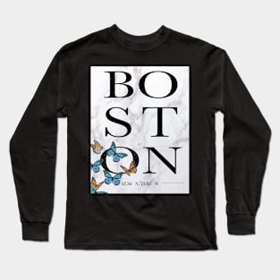 boston MA with butterfly Long Sleeve T-Shirt